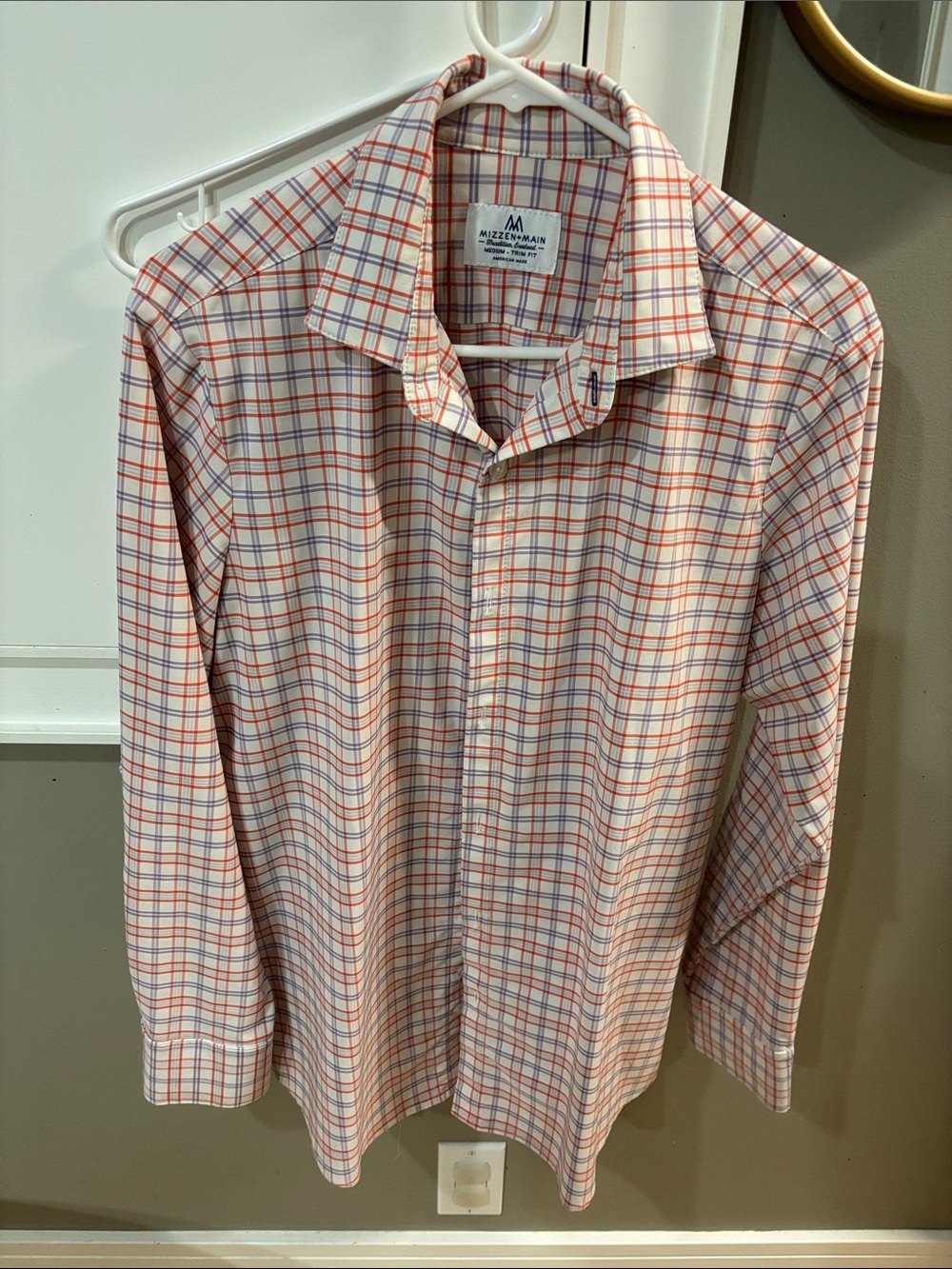 Mizzen+Main Orange and Blue Plaid Dress Shirt